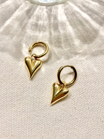 Medium Heart Hoop Drop Earrings