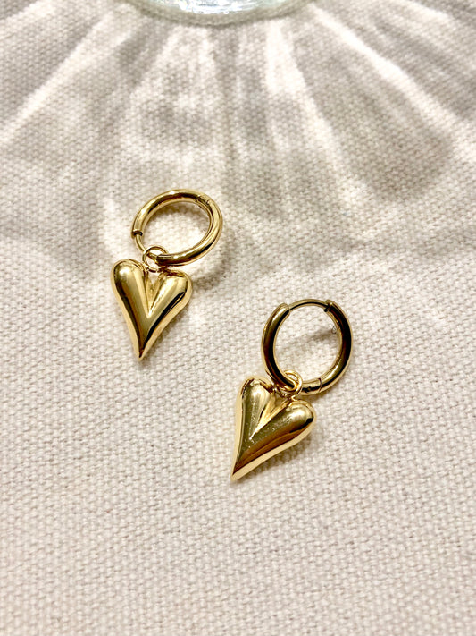 Medium Heart Hoop Drop Earrings